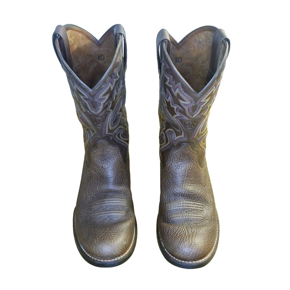 Ariat Cobalt XR Pro Boots Men's Size 8 Brown Leather Embroidered Cowboy 38549